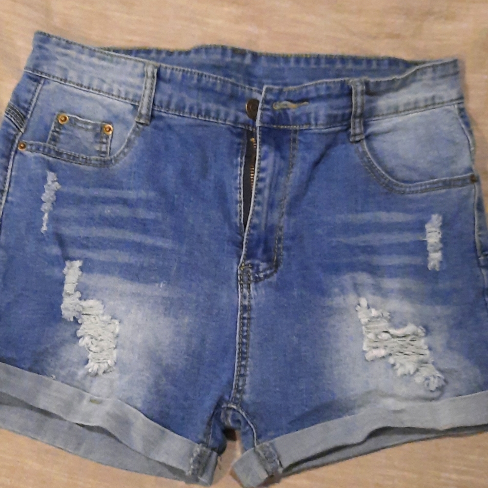 Distressed jean shorts